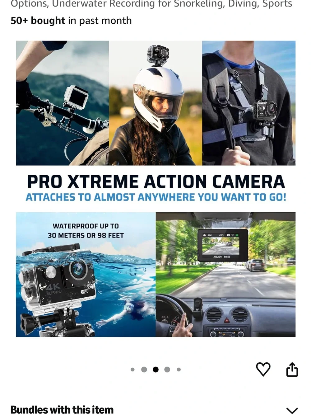 Waterproof Underwater Sports Camera / DashBoard Camera with attachments and Case